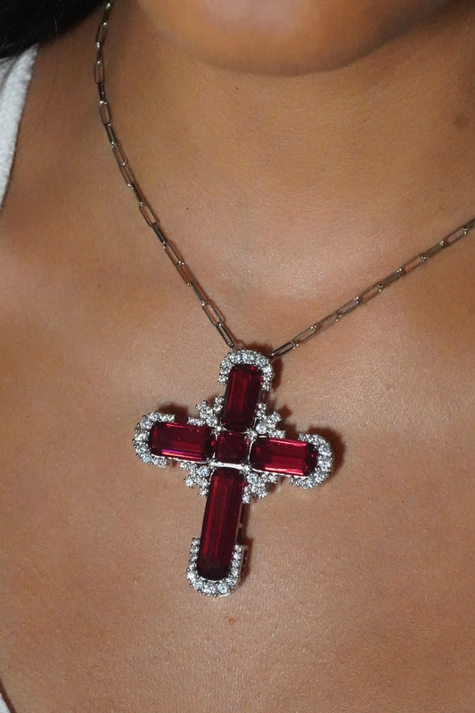 WRLD CROSS SILVER - Red